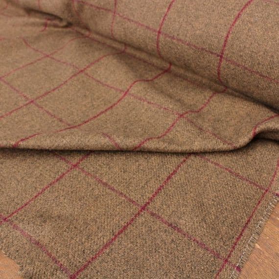 Wool Like Tweed Windowpane Check Fabric - Moss Green Purple