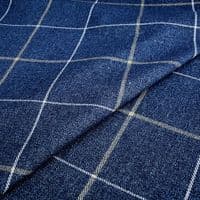 Wool Like Windowpane Check Fabric - Navy Blue & Gold