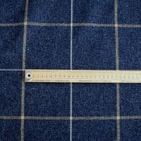 Wool Like Windowpane Check Fabric - Navy Blue & Gold