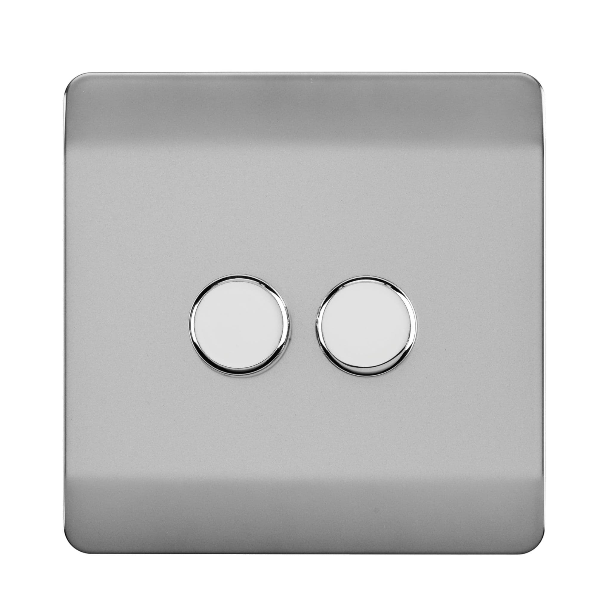 2 Gang 1 or 2 way 150w Rotary LED Dimmer Light Switch