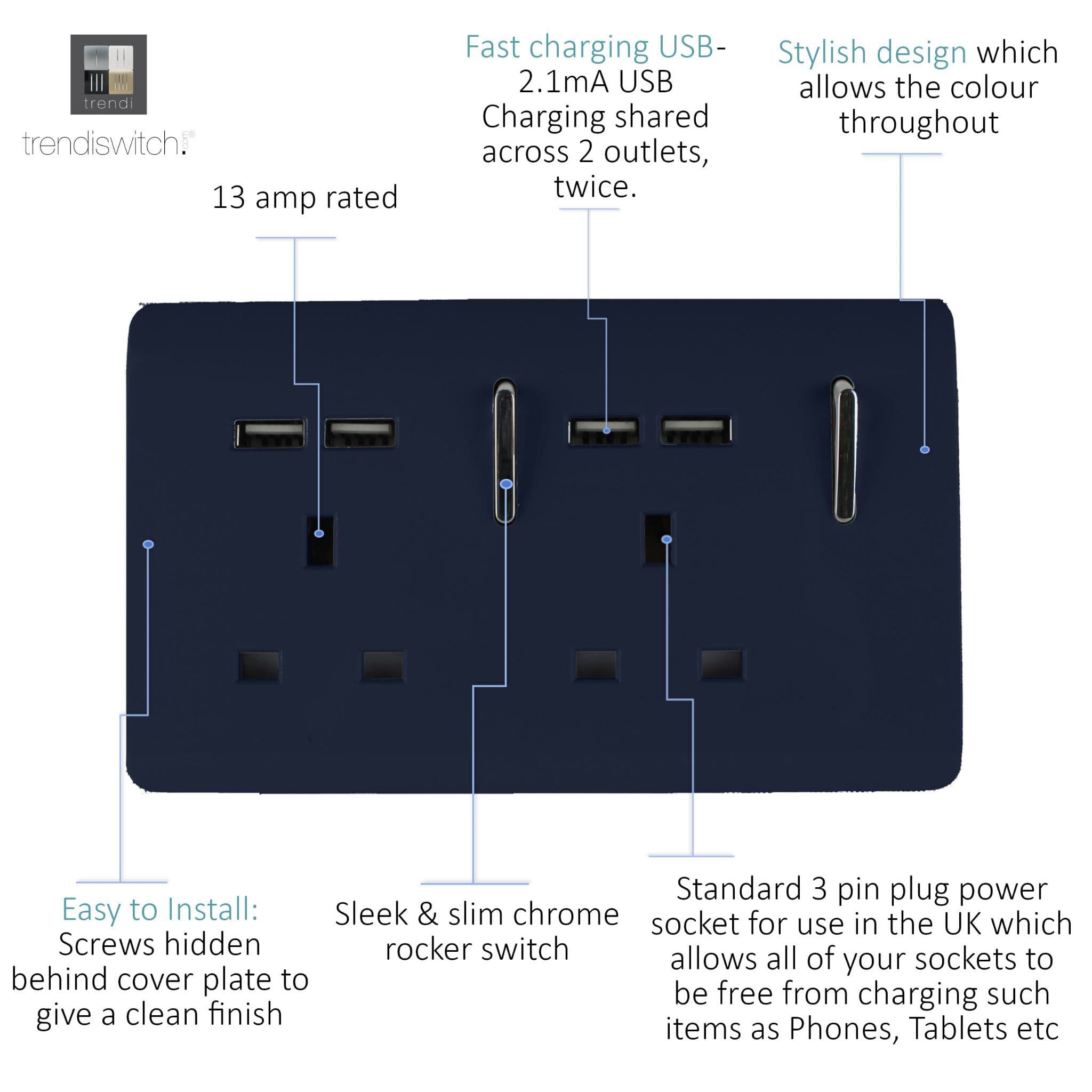 2 Gang 4 Port USB 2100mA Plug Socket angle 2