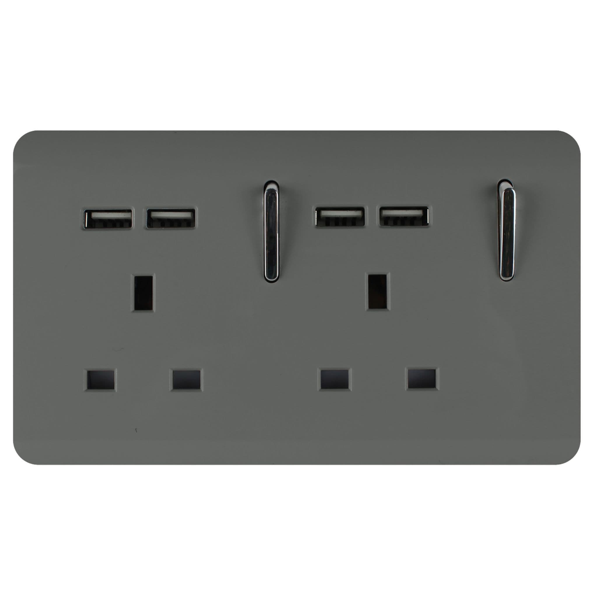 2 Gang 4 Port USB 2100mA Plug Socket
