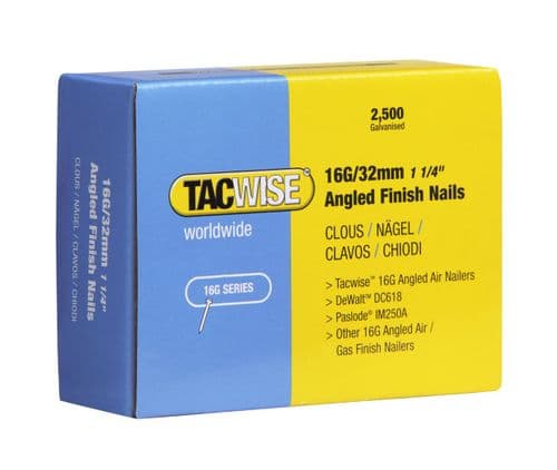 Tacwise 16G x 32mm Galvanised Angled Finish Nails 0769 (2,500)