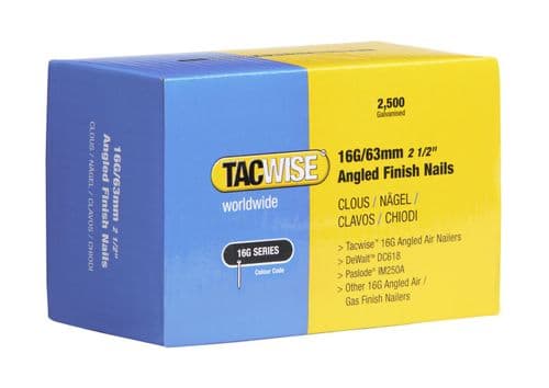 Tacwise 16G x 63mm Galvanised Angled Finish Nails 0773 (2,500)
