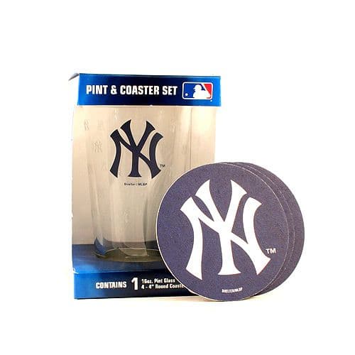 New York Yankees 16Ounce Pint Glass & 4 Coasters Gift Set