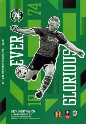 1874 Northwich v Handsworth FA Cup  Official Programme 2019/2020 - 24th August 2019