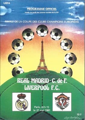 1981 European Cup Final Real Madrid v Liverpool Official REPLICA Programme - 27th May 1981