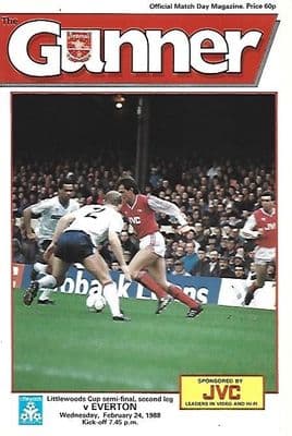 1988 League Cup Semi Final 2nd Leg Arsenal v Everton Official Matchday Programme 24th February 1988