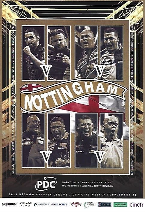 2025 PDC BetMGM Premier League Darts Week 6 Supplement Nottingham Official Programme