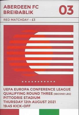 Aberdeen v Breidablik Europa Conference League Official Match Programme 2021/2022 - 12th August 2021