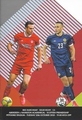 Aberdeen v Hamilton Official Matchday Programme 2020/2021 - 20th October 2020
