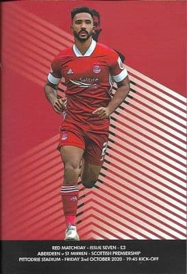 Aberdeen v ST Mirren Official Matchday Programme 2020/2021 - 2nd October 2020
