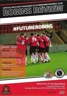 Altrincham v Boreham Wood  Digital Printed Matchday Programme 2020/2021 - 20th February 2021