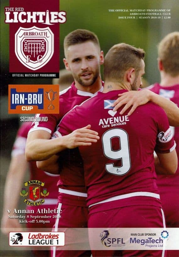 Arbroath v Annan Athletic Irn-Bru Cup Official Matchday Programme 2018/2019 - 8th September 2018