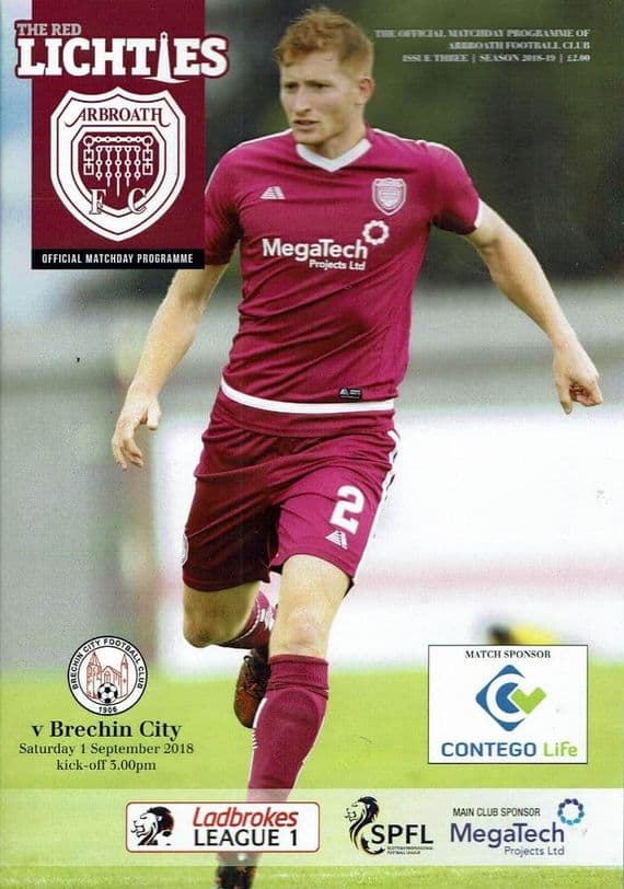 Arbroath v Brechin City Official Matchday Programme 2018/2019 - 1st September 2018