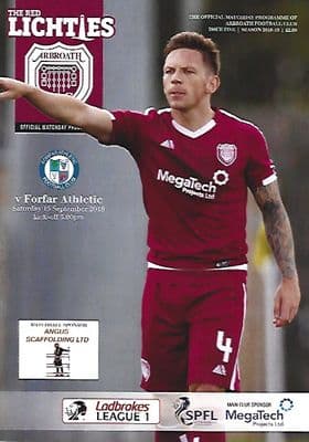 Arbroath v Forfar Athletic Official Matchday Programme 2018/2019 - 15th September 2018