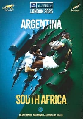 Argentina v South Africa Official Matchday Programme London, England 4th October 2025