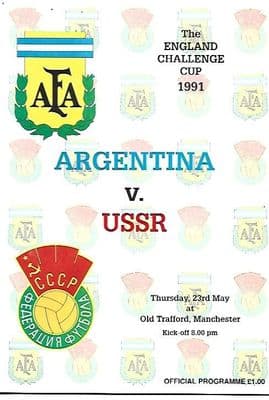 Argentina v USSR 23rd May 1991 @ Old Trafford, Manchester Official Matchday Programme