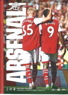 Arsenal v Aston Villa Official Matchday Programme 2022/2023 - 31st August 2022