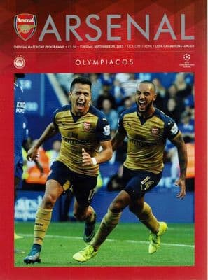 Arsenal v Olympiacos Champions League Group Stage 2015/2016 Programme 29th September 2015