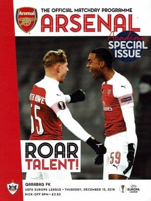 Arsenal v Qarabag UEFA Europa League Match Programme 2018/2019 - 13th December 2018