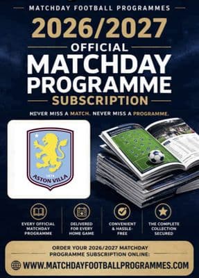 Aston Villa Home League Only Official Matchday Programme Subscription 2026/2027 Season