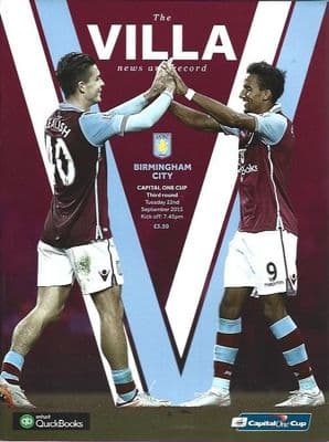 Aston Villa v Birmingham City Capital One Cup 3rd Round 2015/2016 Programme September 2015
