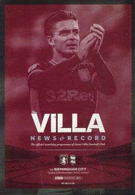 Aston Villa v Birmingham Official Matchday Programme 2018/2019 - 25th November 2018