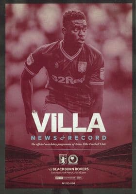 Aston Villa v Blackburn 30th March 2019 Official Matchday Programme 2018/2019