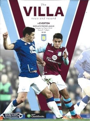Aston Villa v Everton Premier League 2015/2016 Programme 1st March 2016