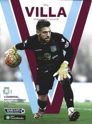 Aston Villa v Liverpool Premier League 2015/2016 Programme 14th February 2016
