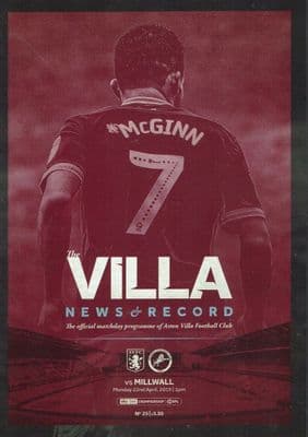 Aston Villa v Millwall 22nd April 2019 Official Programme 2018/2019