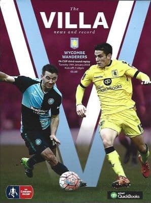 Aston Villa v Wycombe Wanderers FA Cup 3rd Round Replay 2015/2016 Programme 19th January 2016