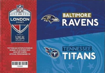 Baltimore Ravens v Tennessee Titans NFL London 2023 Official Programme 15th October 2023