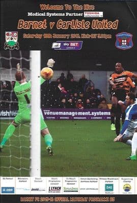 Barnet v Carlisle United Sky Bet League 2 Programme 2015/2016 16th January 2016