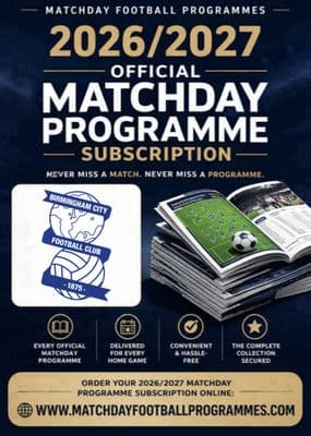 Birmingham City Home League Only Official Matchday Programme Subscription 2026/2027 Season