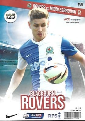 Blackburn Rovers v Middlesbrough 2nd November 2013 Official Matchday Programme 2013/2014