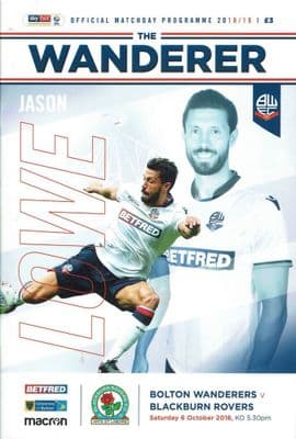 Bolton v Blackburn 6th October 2018 Official Programme 2018/2019