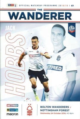 Bolton v Nottm Forest 24th October 2018 Official Programme 2018/2019