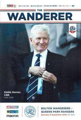 Bolton v QPR 15th September 2019 Official Programme 2018/2019