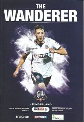 Bolton v Sunderland 20th February 2018Official Match Programme