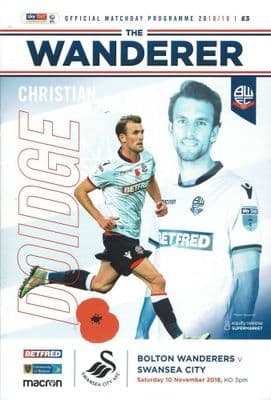Bolton v Swansea 10th November 2018 Official Programme 2018/2019