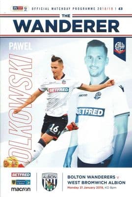 Bolton v West Brom 21st January 2019 Official Programme 2018/2019