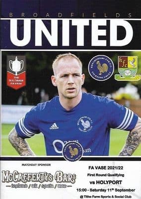 Broadfields United v Holyport FA Vase Official Matchday Programme 2021/2022 - 11th Sept 2021