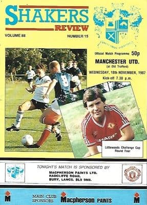 Bury v Manchester United 18th November 1987 @ Old Trafford Official Matchday Programme