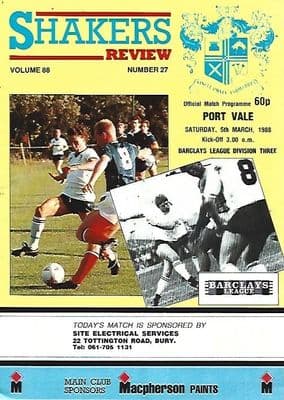 Bury v Port Vale 5th March 1988 Official Matchday Programme (1)
