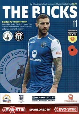 Buxton v Heanor Town Derbyshire Senior Cup Matchday Programme 2018/2019 - 6th November 2018