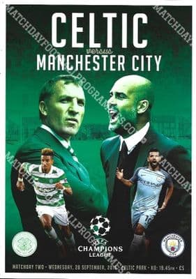 Celtic v Manchester City Champions League 2016/2017 Group Stage Programme 28th September 2016