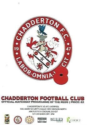 Chadderton v AFC Liverpool 3rd November 2018 Official Matchday Programme 2018/2019