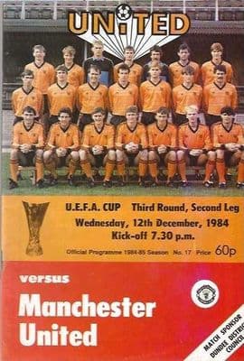 Dundee United v Manchester Unites 12th December 1984 UEFA Cup Official Matchday Programme